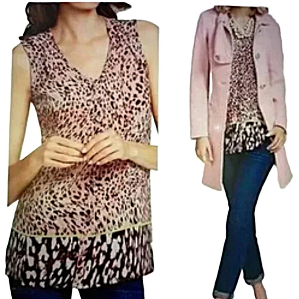 CAbi Beguile Sheer Sleeveless Tunic Top Pink/Brown Style #108 size M